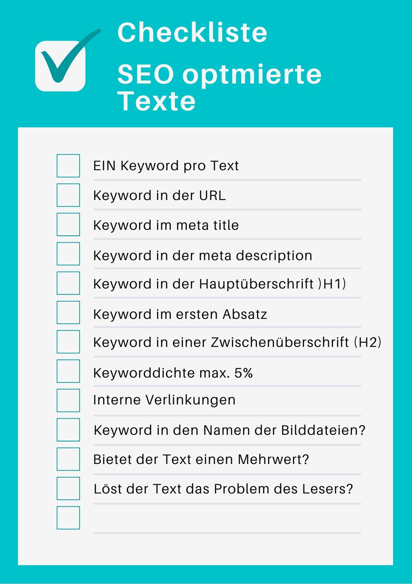 Checkliste für SEO optimierte Texte