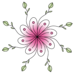 Blüte in pink mit grünen Blättern